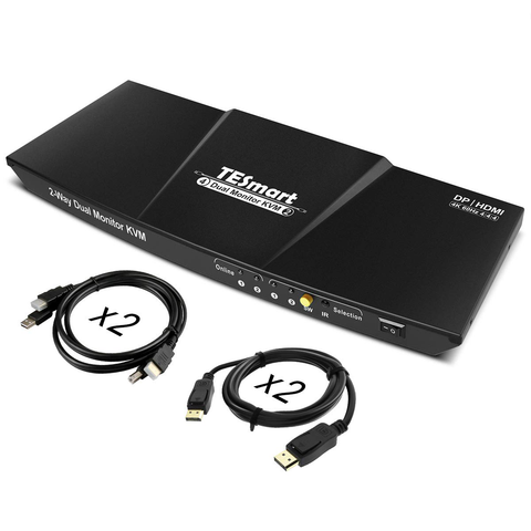 DUAL MONITOR 2-PORT KVM – HDMI + DISPLAYPORT – 4K 60HZ UHD – AUDIO OUTPUT & USB SHARING – 4X2