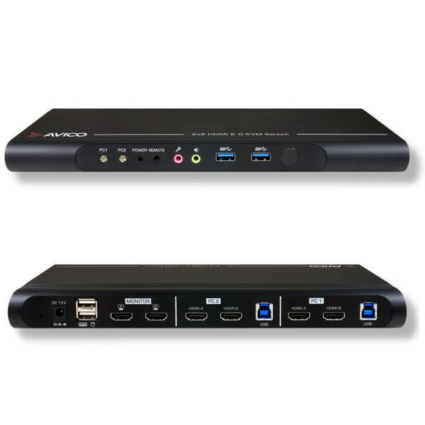 Avico DUAL MONITOR KVM SWITCH 2 COMPUTERS 2 MONITORS- HDMI 2.0 & USB 3.0-4K@60HZ, 1440P@144HZ, 1080P@240HZ -COMPATIBLE WITH LAPTOPS, DESKTOPS, WINDOWS, AND APPLE M1/M2/M3 OS