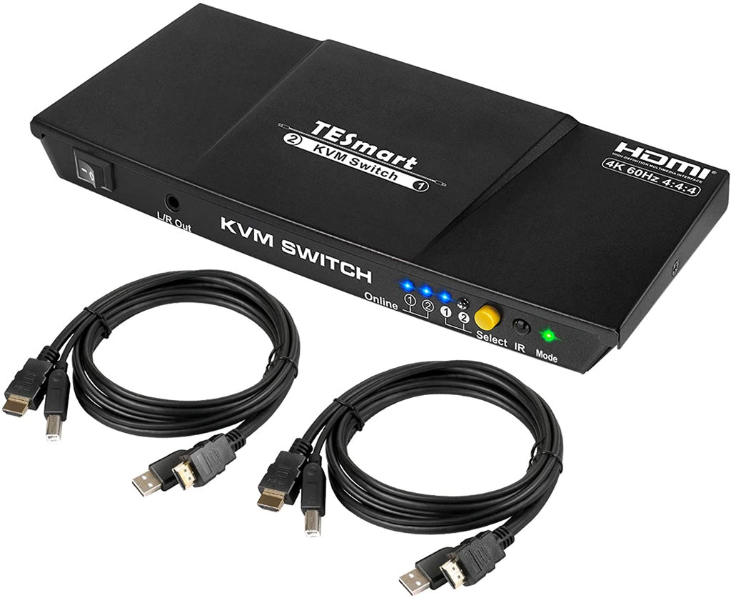 DUAL MONITOR 2-PORT KVM – HDMI + DISPLAYPORT – 4K 60HZ UHD – AUDIO OUT –
