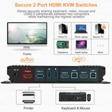 TESmart 2-Port HDMI 2.0 KVM Video Switch - 4K 60Hz UHD - Audio Output, USB Sharing