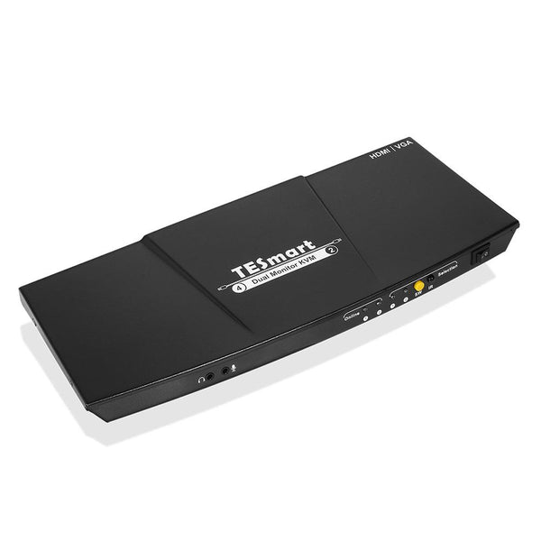 TESmart Dual Monitor 2-Port KVM - HDMI + VGA - 4K 30HZ - Audio Output, USB Sharing