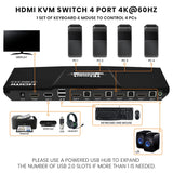 4 PORT KVM HDMI 2.0 VIDEO SWITCH - 4K 60HZ – QHD 144HZ - AUDIO OUTPUT & USB SHARING – 4X1