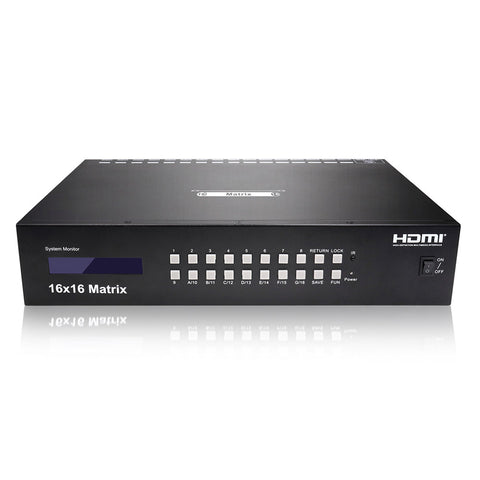 HDMI Matrix Video Switcher – 16x16 – 4K HDMI 1.4 – Control HDMI Switch with Remote, IP, Ethernet Port, RS232 - Rack Mount HDMI Switcher