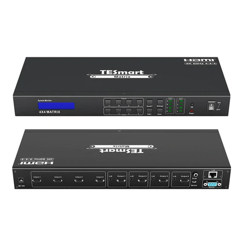 TESmart 4x4 HDMI Matrix 4K@60Hz UHD 4 in 4 out Support HDCP 2.2 with IR Remote Control, RS-232 & LAN Control, Power Off Memory Function